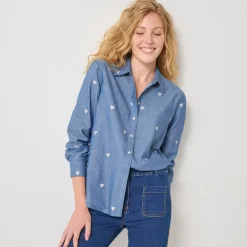 Bloes En Tuniek<Blancheporte Bloes in chambray met knoopsluiting en hartjesprint bleached