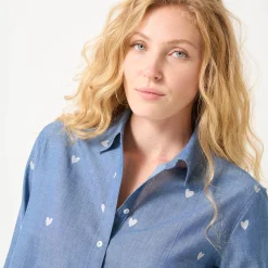 Bloes En Tuniek<Blancheporte Bloes in chambray met knoopsluiting en hartjesprint bleached