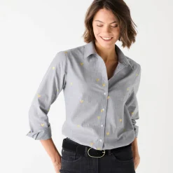 Bloes En Tuniek<Blancheporte Bloes in chambray met knoopsluiting en hartjesprint grijs / goudkleurig
