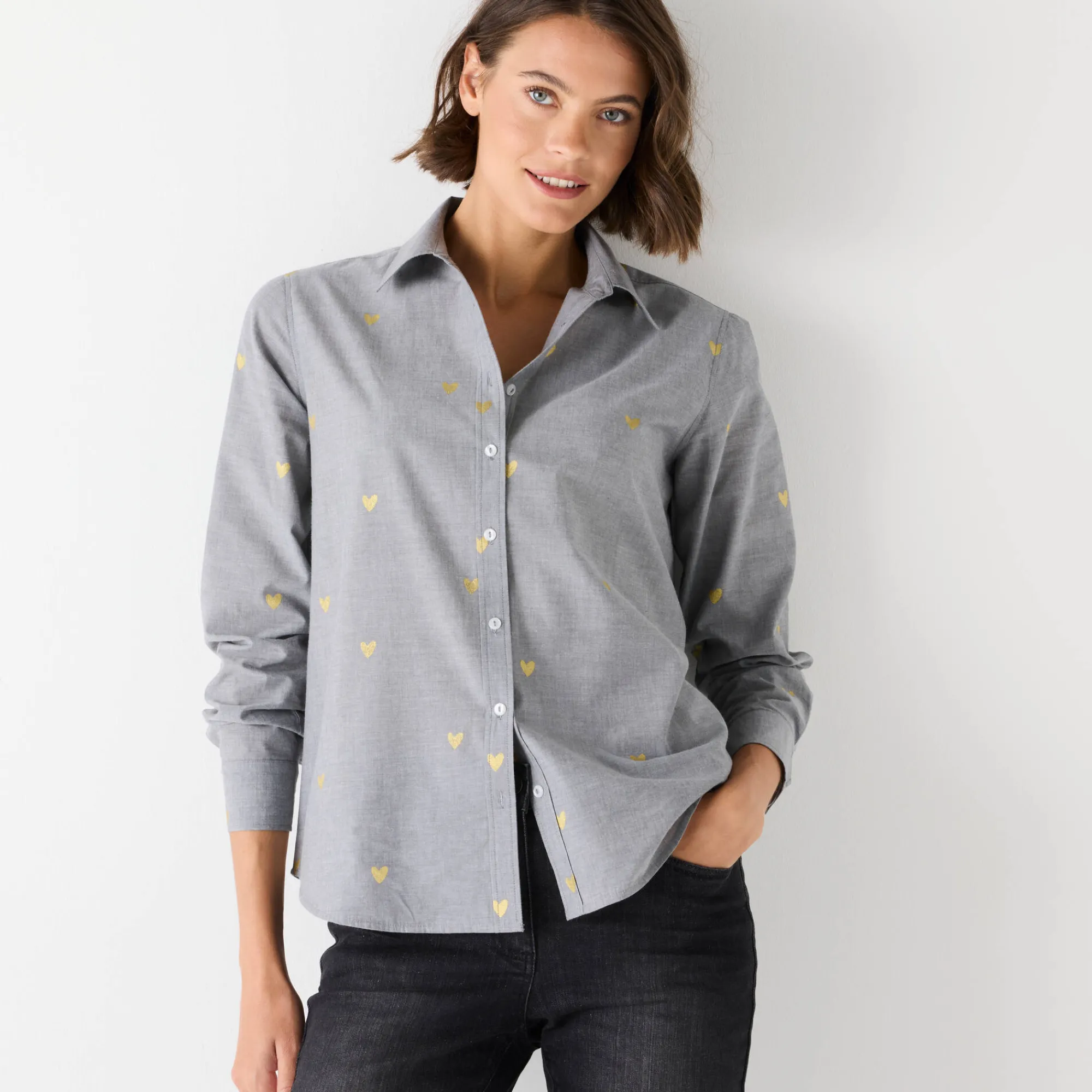 Bloes En Tuniek<Blancheporte Bloes in chambray met knoopsluiting en hartjesprint grijs / goudkleurig