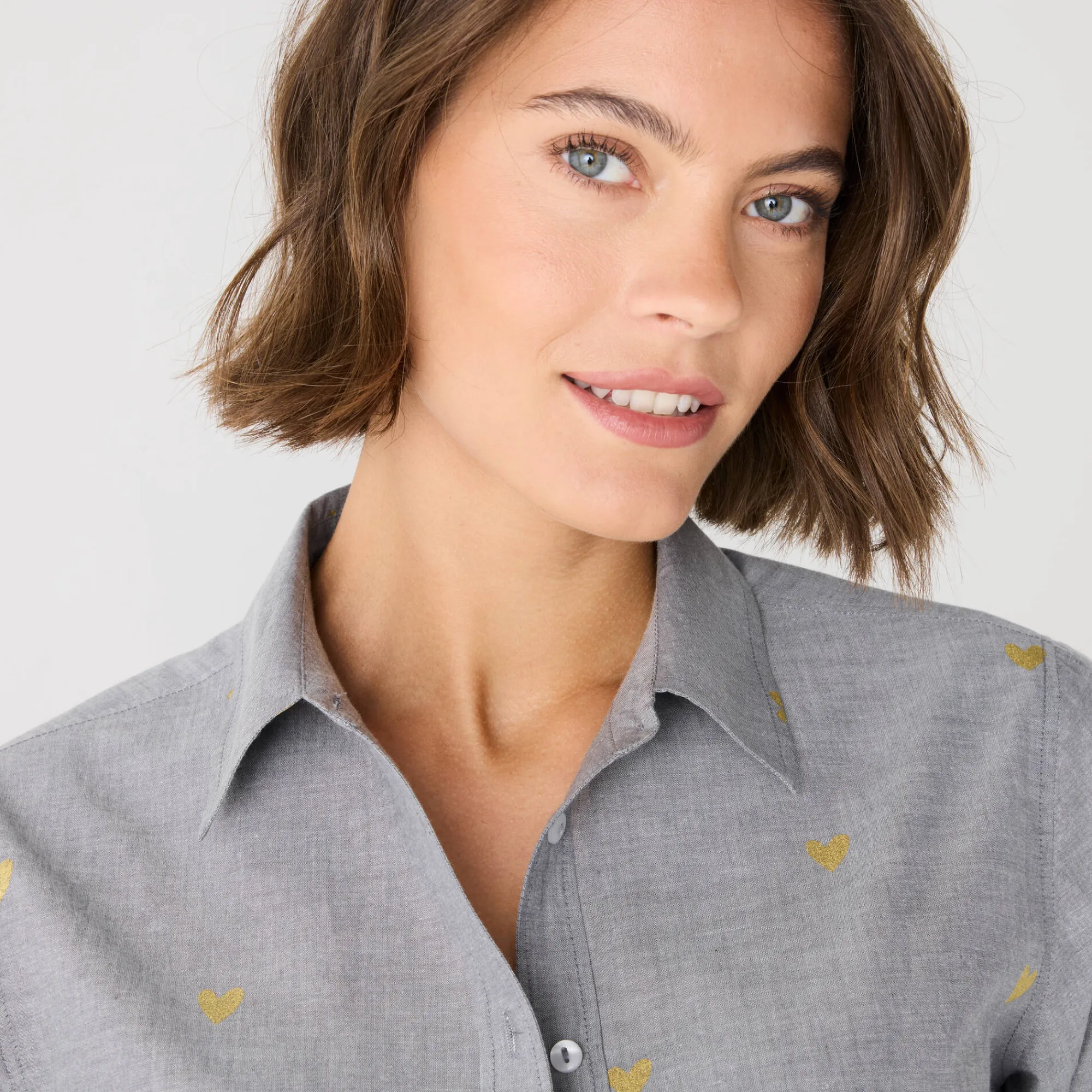 Bloes En Tuniek<Blancheporte Bloes in chambray met knoopsluiting en hartjesprint grijs / goudkleurig