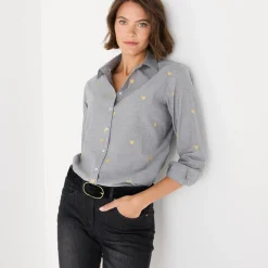 Bloes En Tuniek<Blancheporte Bloes in chambray met knoopsluiting en hartjesprint grijs / goudkleurig
