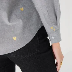 Bloes En Tuniek<Blancheporte Bloes in chambray met knoopsluiting en hartjesprint grijs / goudkleurig