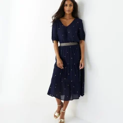 Bloes En Tuniek<Blancheporte Bloes in crepon met goudkleurige print marine / goudkleurig