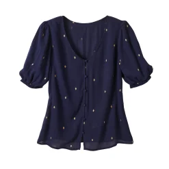 Bloes En Tuniek<Blancheporte Bloes in crepon met goudkleurige print marine / goudkleurig