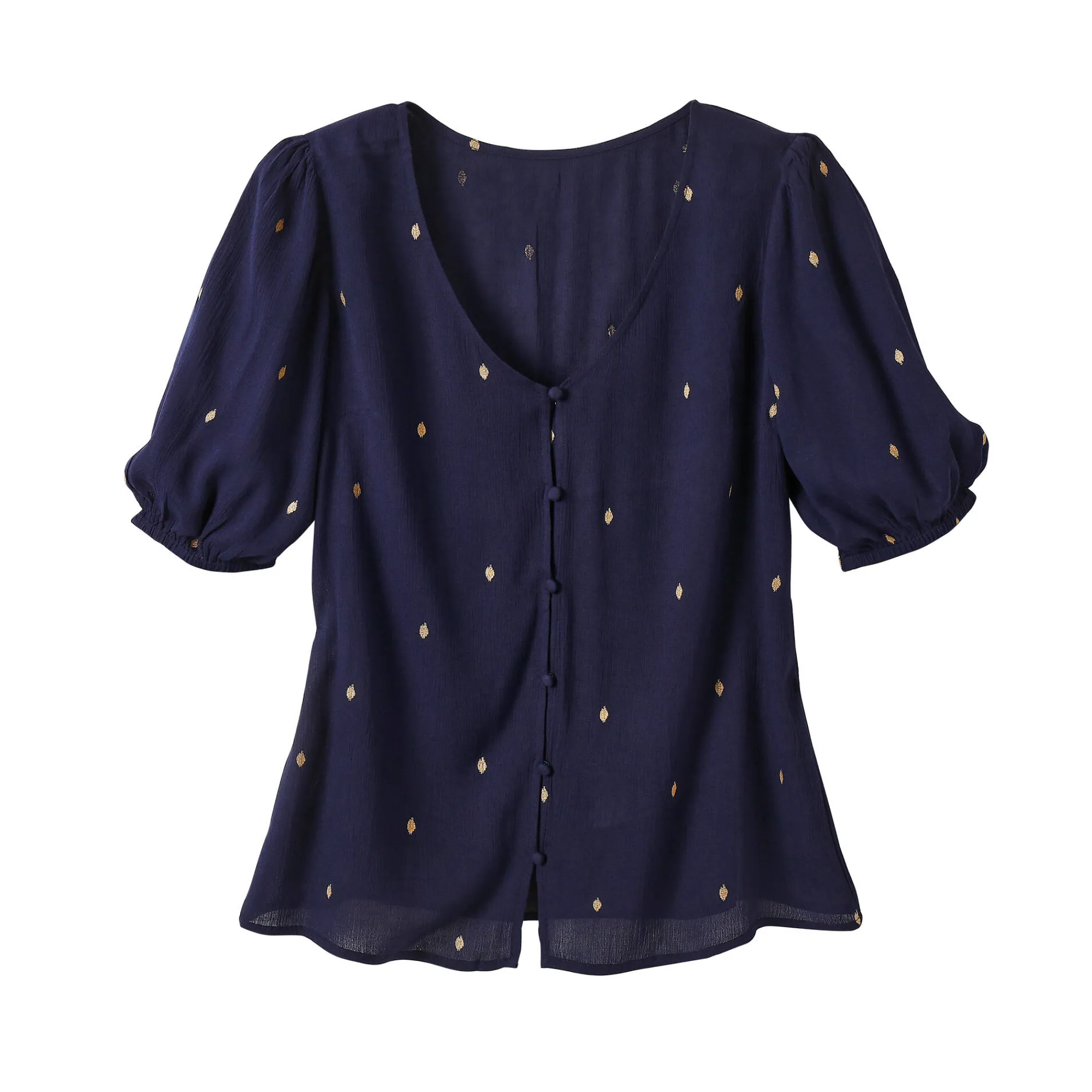 Bloes En Tuniek<Blancheporte Bloes in crepon met goudkleurige print marine / goudkleurig
