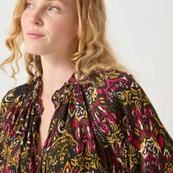 Bloes En Tuniek<Blancheporte Bloes in creponvoile met etnische print zwart / veelkleurig