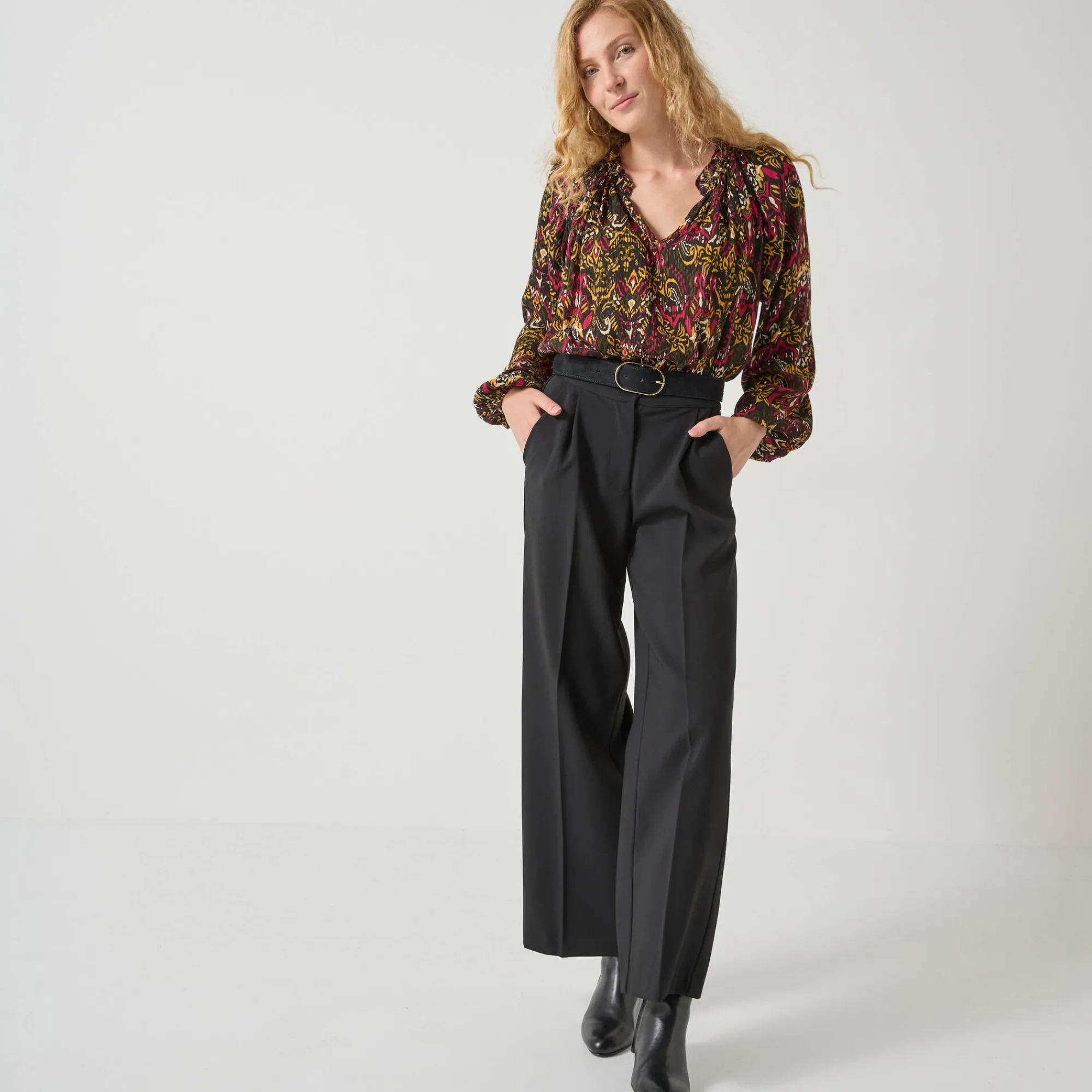Bloes En Tuniek<Blancheporte Bloes in creponvoile met etnische print zwart / veelkleurig