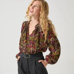 Bloes En Tuniek<Blancheporte Bloes in creponvoile met etnische print zwart / veelkleurig