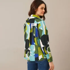 Bloes En Tuniek<Blancheporte Bloes in crêpe met grafische print kaki / blauw