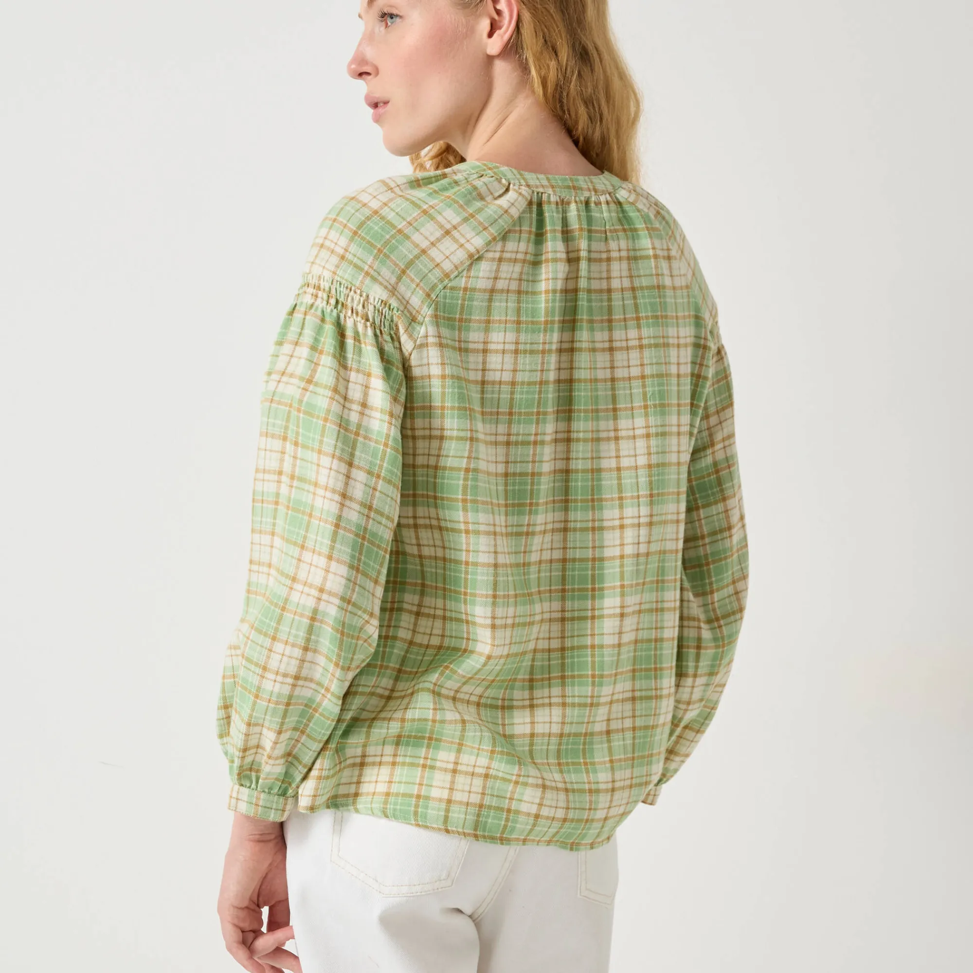 Bloes En Tuniek<Blancheporte Bloes in flanel met ruitenprint, 7/8-mouwen groen / ecru