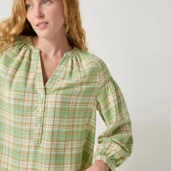 Bloes En Tuniek<Blancheporte Bloes in flanel met ruitenprint, 7/8-mouwen groen / ecru