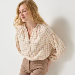 Bloes En Tuniek<Blancheporte Bloes in flanel met ruitenprint, 7/8-mouwen ecru / beige