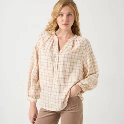 Bloes En Tuniek<Blancheporte Bloes in flanel met ruitenprint, 7/8-mouwen ecru / beige