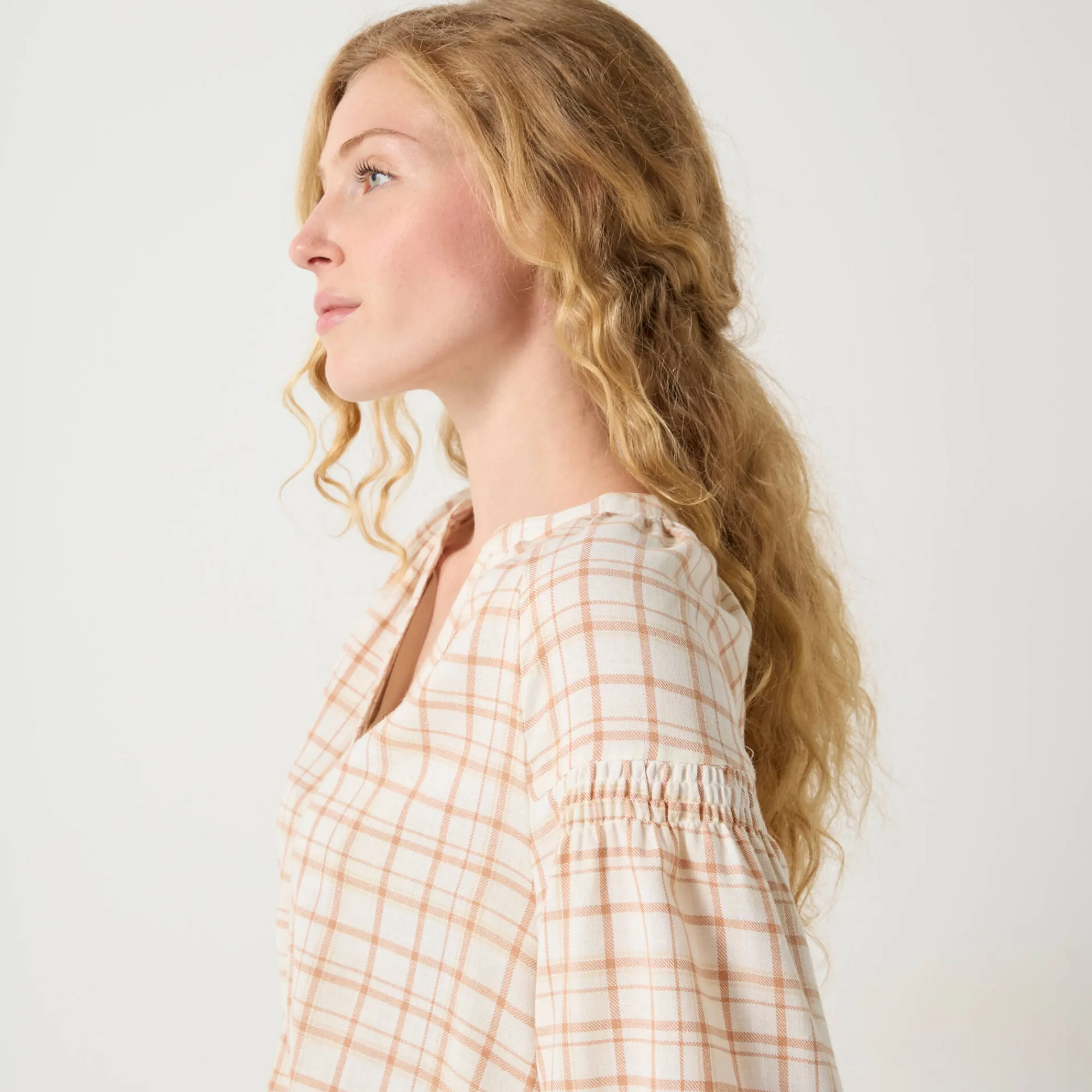 Bloes En Tuniek<Blancheporte Bloes in flanel met ruitenprint, 7/8-mouwen ecru / beige