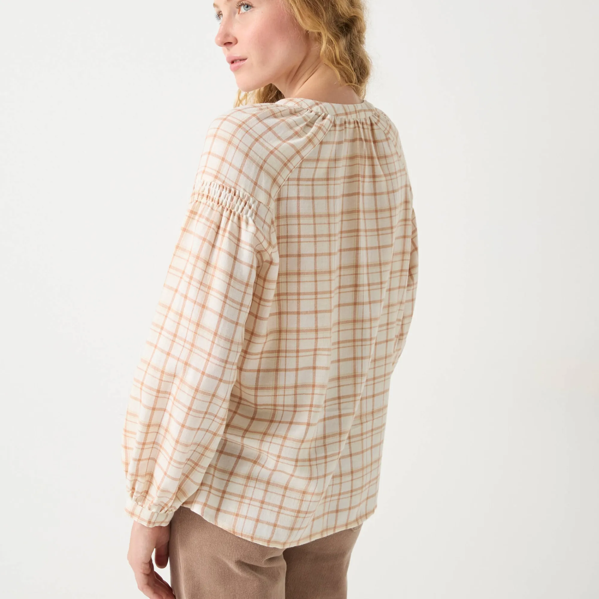 Bloes En Tuniek<Blancheporte Bloes in flanel met ruitenprint, 7/8-mouwen ecru / beige