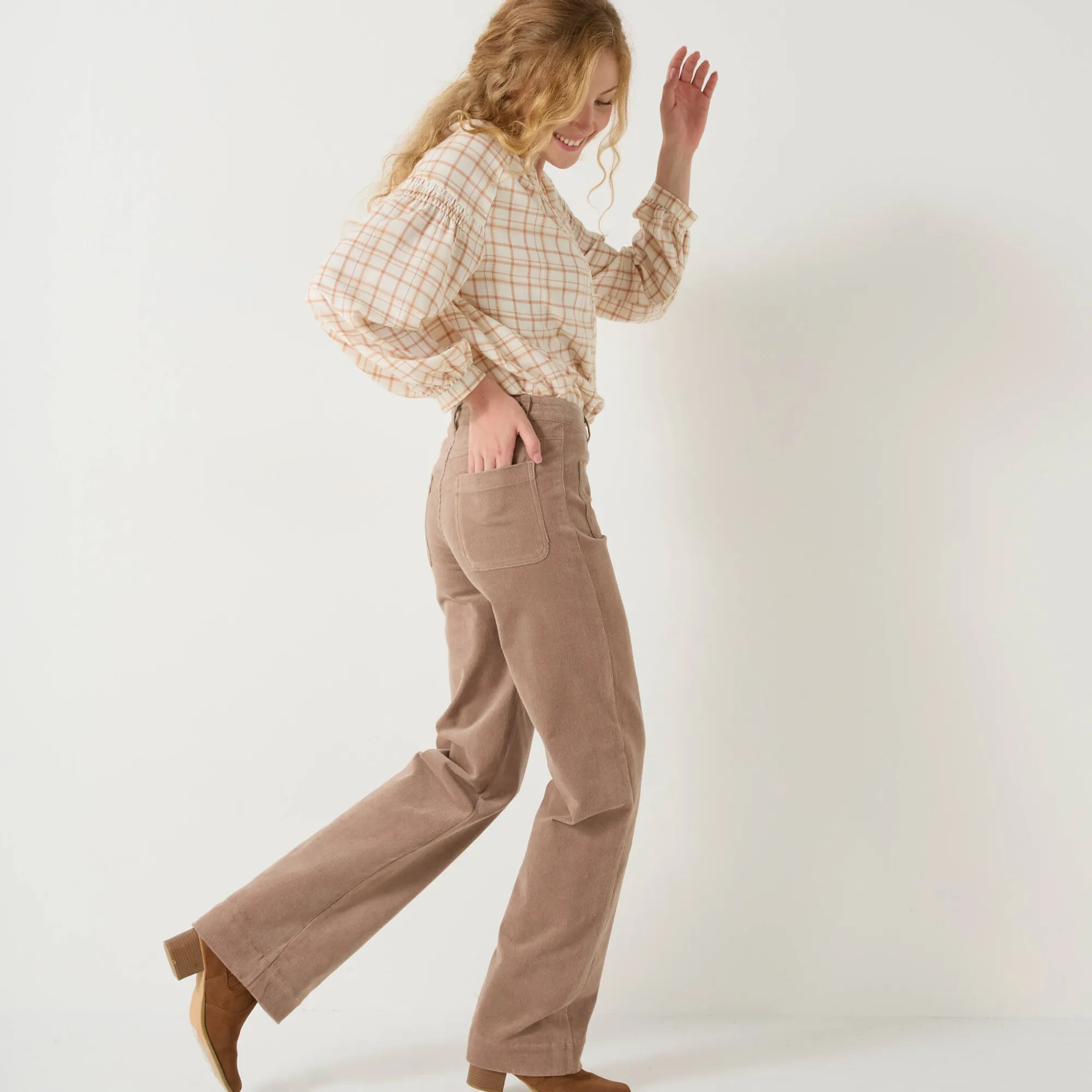 Bloes En Tuniek<Blancheporte Bloes in flanel met ruitenprint, 7/8-mouwen ecru / beige