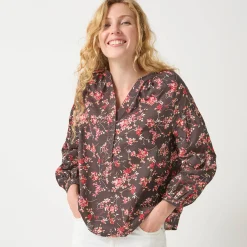 Bloes En Tuniek<Blancheporte Bloes in katoen met bloemenprint, 7/8-mouwen chocolade / roze