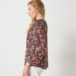 Bloes En Tuniek<Blancheporte Bloes in katoen met bloemenprint, 7/8-mouwen chocolade / roze