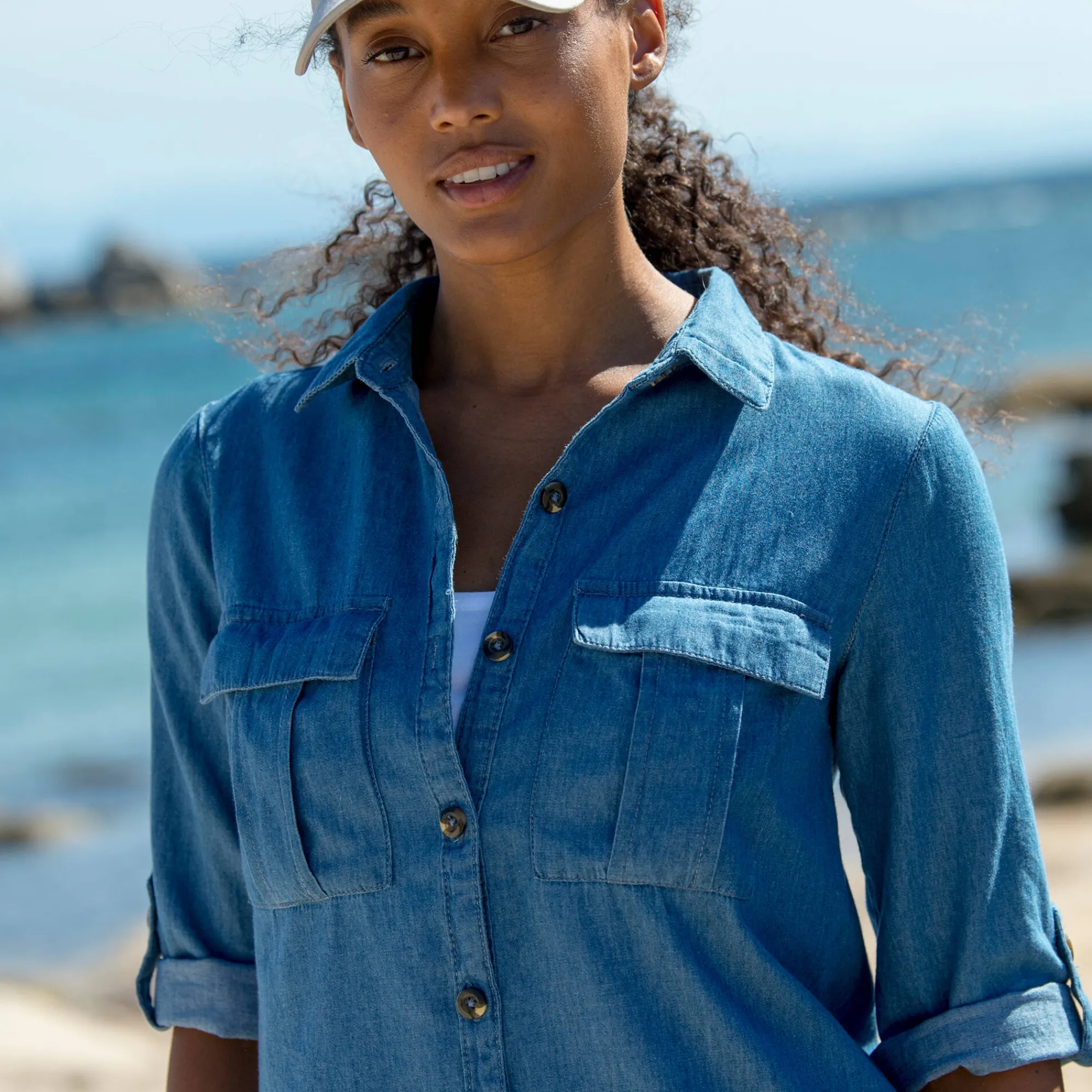 Bloes En Tuniek<Blancheporte Bloes in lichte jeans met oprolbare mouwen bleached