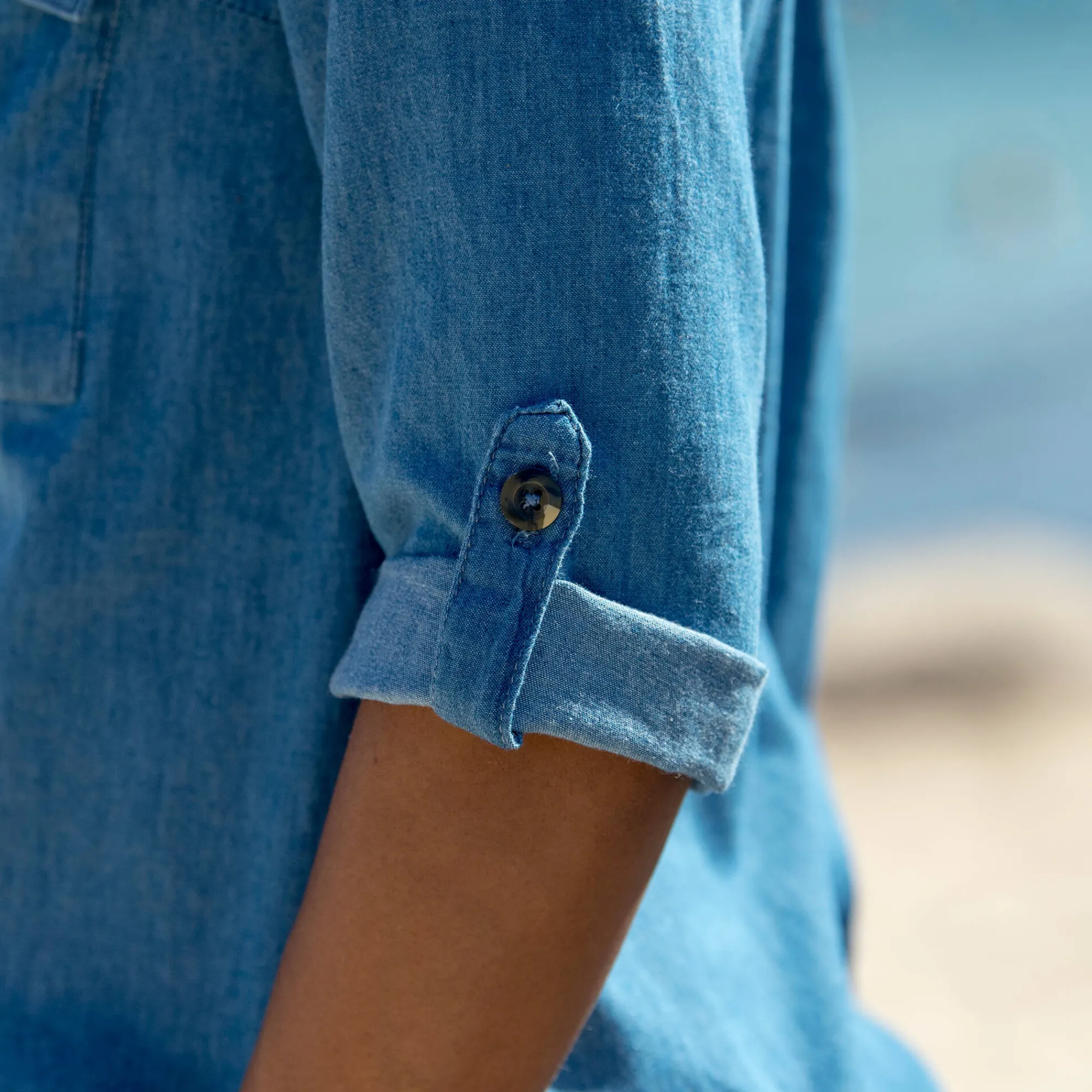 Bloes En Tuniek<Blancheporte Bloes in lichte jeans met oprolbare mouwen bleached