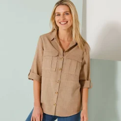 Bloes En Tuniek<Blancheporte Bloes in linnen-katoen, oprolbare mouwen beige