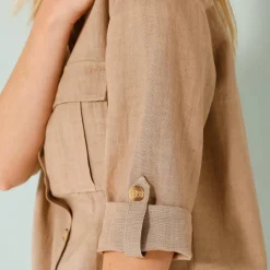 Bloes En Tuniek<Blancheporte Bloes in linnen-katoen, oprolbare mouwen beige