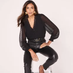 Feestoutfits Dames|Bloes En Tuniek<Blancheporte Bloes in plumetisvoile, details in macramé zwart