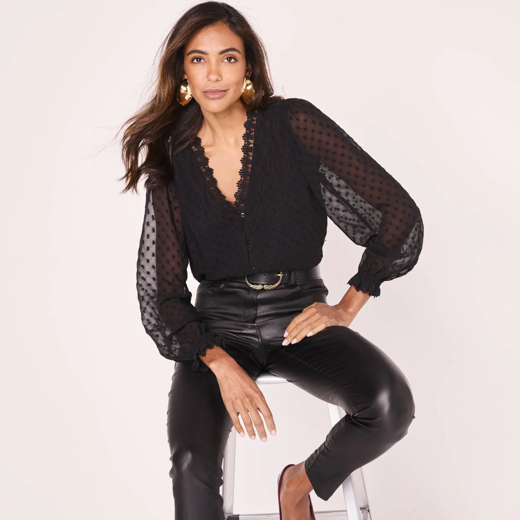 Feestoutfits Dames|Bloes En Tuniek<Blancheporte Bloes in plumetisvoile, details in macramé zwart