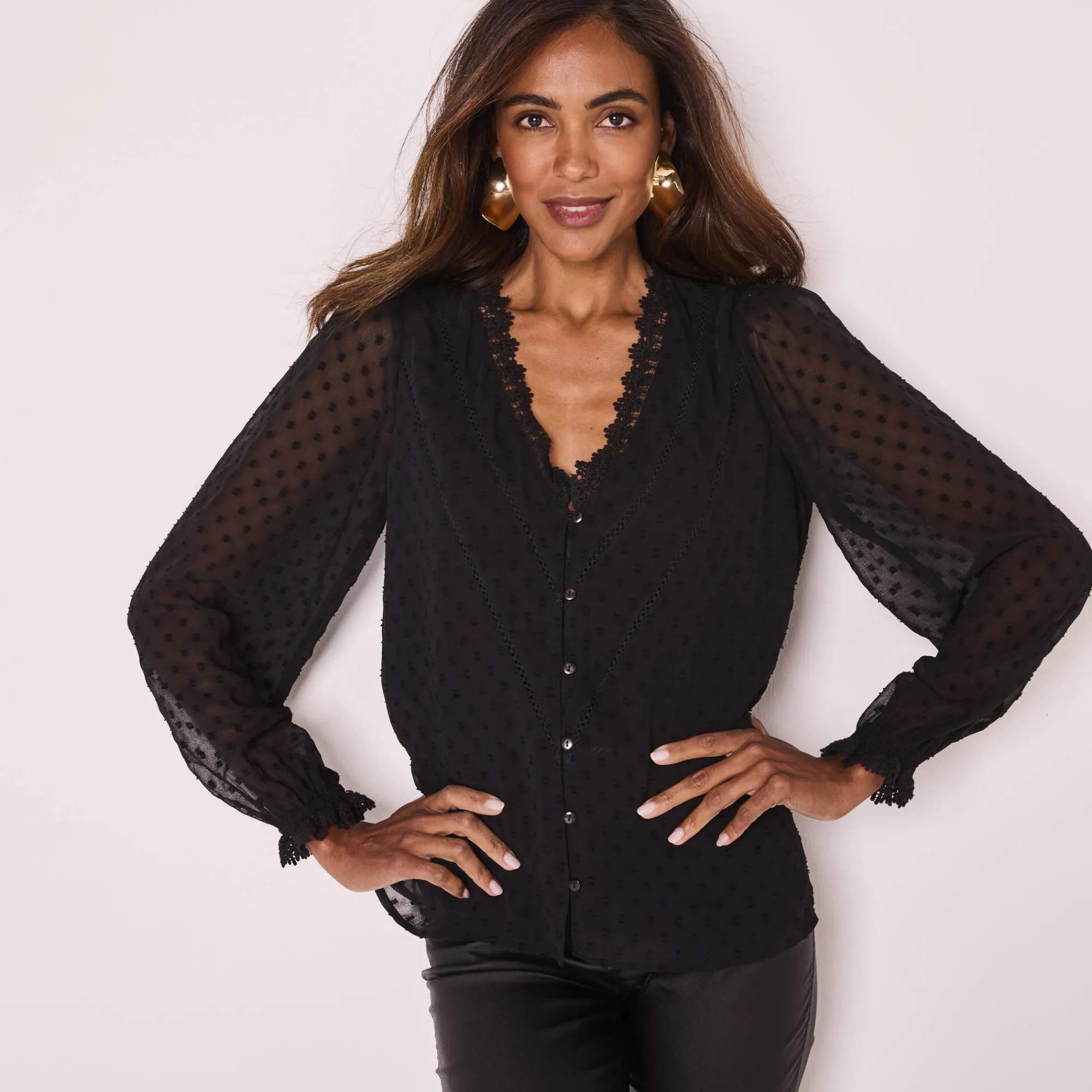 Feestoutfits Dames|Bloes En Tuniek<Blancheporte Bloes in plumetisvoile, details in macramé zwart