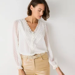 Feestoutfits Dames|Bloes En Tuniek<Blancheporte Bloes in plumetisvoile, details in macramé ecru