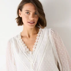 Feestoutfits Dames|Bloes En Tuniek<Blancheporte Bloes in plumetisvoile, details in macramé ecru