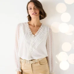Feestoutfits Dames|Bloes En Tuniek<Blancheporte Bloes in plumetisvoile, details in macramé ecru