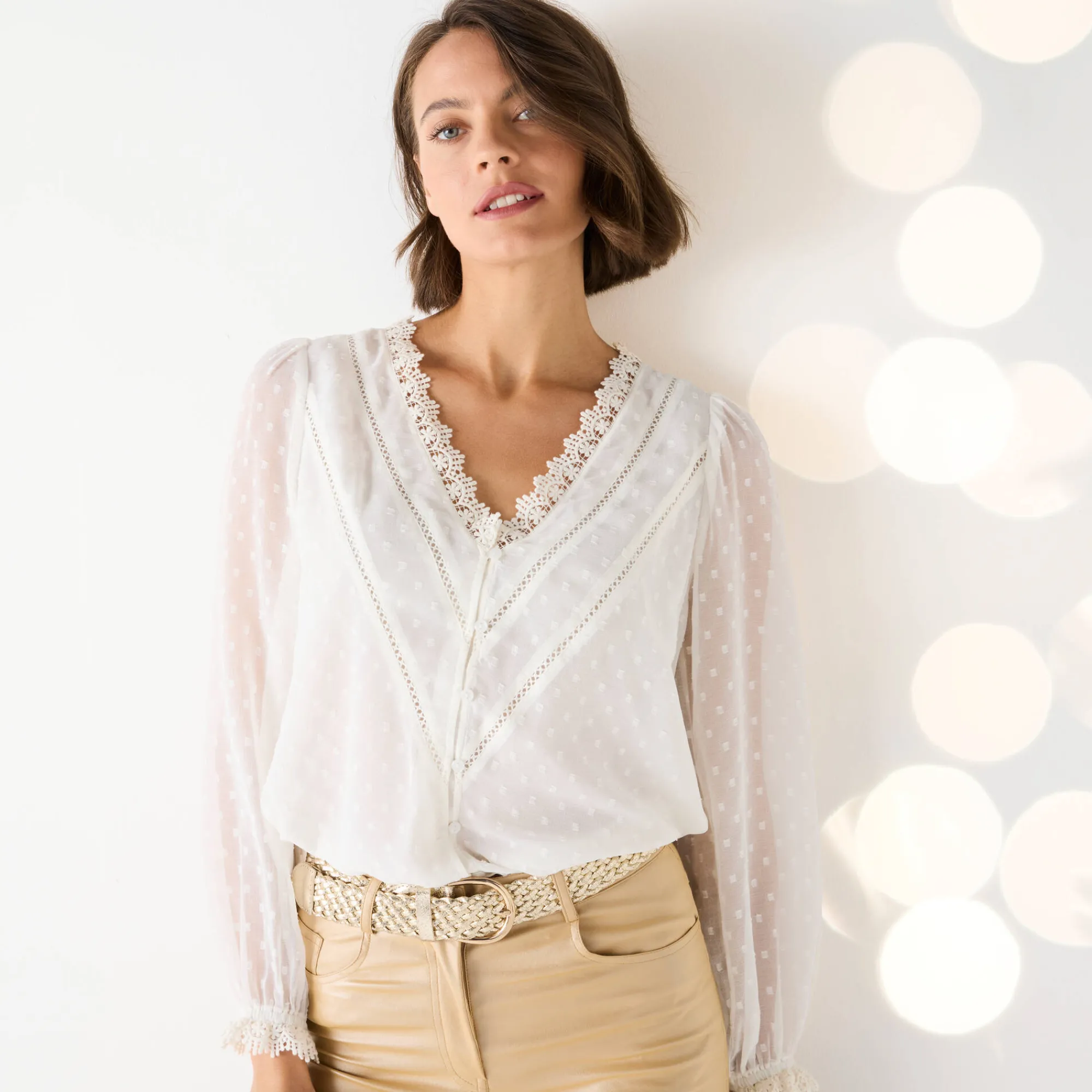 Feestoutfits Dames|Bloes En Tuniek<Blancheporte Bloes in plumetisvoile, details in macramé ecru