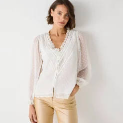 Feestoutfits Dames|Bloes En Tuniek<Blancheporte Bloes in plumetisvoile, details in macramé ecru