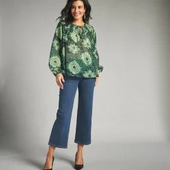 Bloes En Tuniek<Lora Zellini Bloes in voile, bedrukt zwart / groen