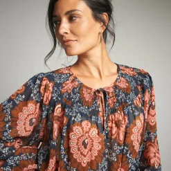 Bloes En Tuniek<Lora Zellini Bloes in voile, bedrukt marine / koraal