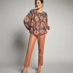 Bloes En Tuniek<Lora Zellini Bloes in voile, bedrukt marine / koraal