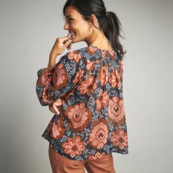 Bloes En Tuniek<Lora Zellini Bloes in voile, bedrukt marine / koraal