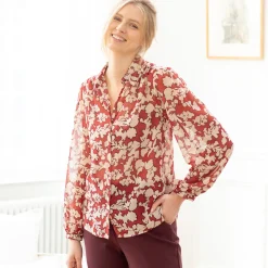 Bloes En Tuniek<Blancheporte Bloes in voile, bloemenprint bordeaux