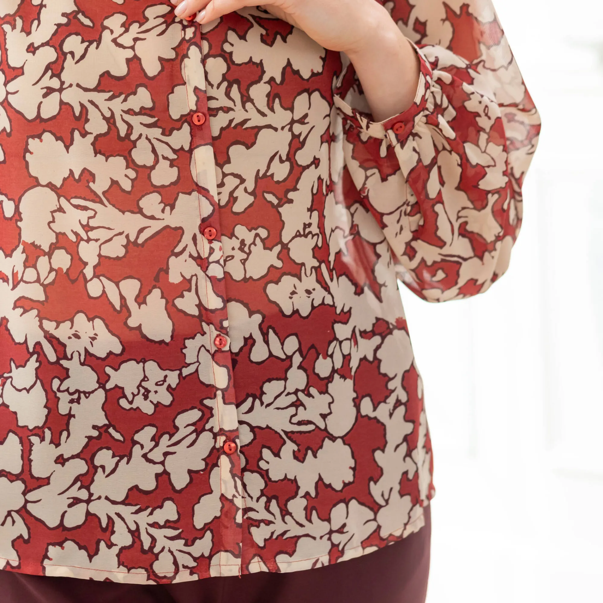 Bloes En Tuniek<Blancheporte Bloes in voile, bloemenprint bordeaux