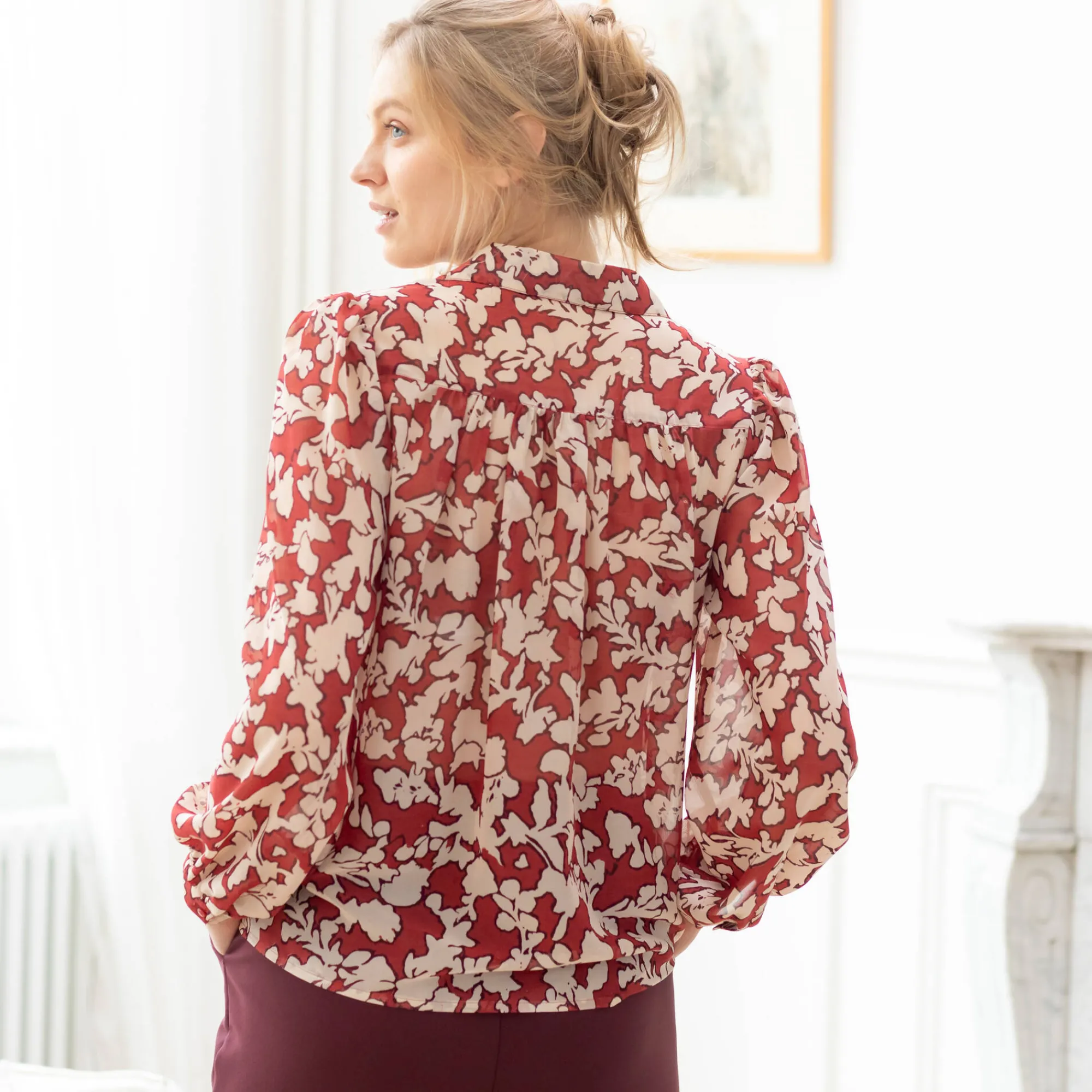 Bloes En Tuniek<Blancheporte Bloes in voile, bloemenprint bordeaux