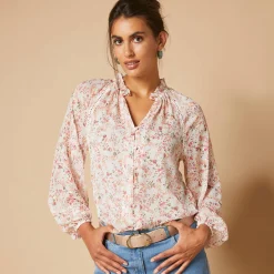Bloes En Tuniek<Blancheporte Bloes in voile met bloemenprint, goudkleurige print ecru / roze