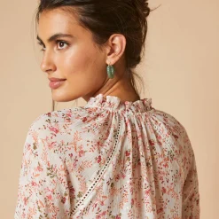 Bloes En Tuniek<Blancheporte Bloes in voile met bloemenprint, goudkleurige print ecru / roze