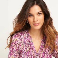 Feestoutfits Dames|Bloes En Tuniek<Blancheporte Bloes in voile met vlekkenprint pruim
