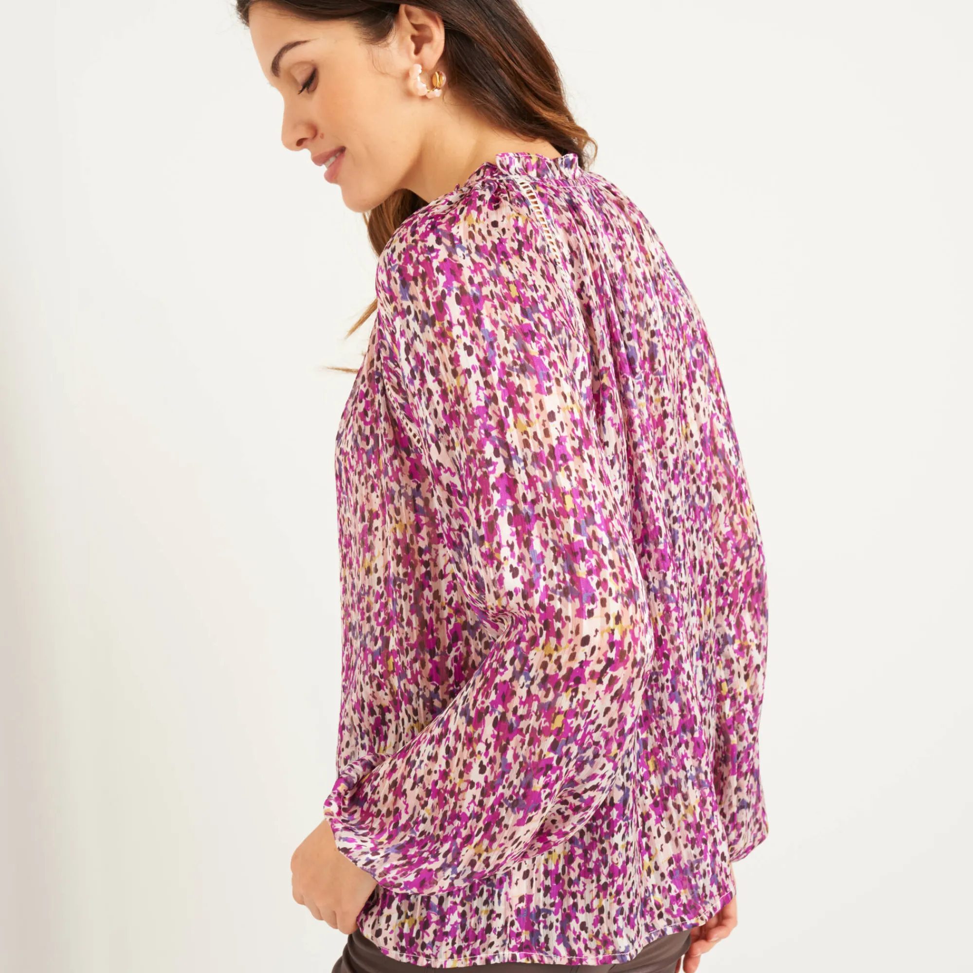 Feestoutfits Dames|Bloes En Tuniek<Blancheporte Bloes in voile met vlekkenprint pruim