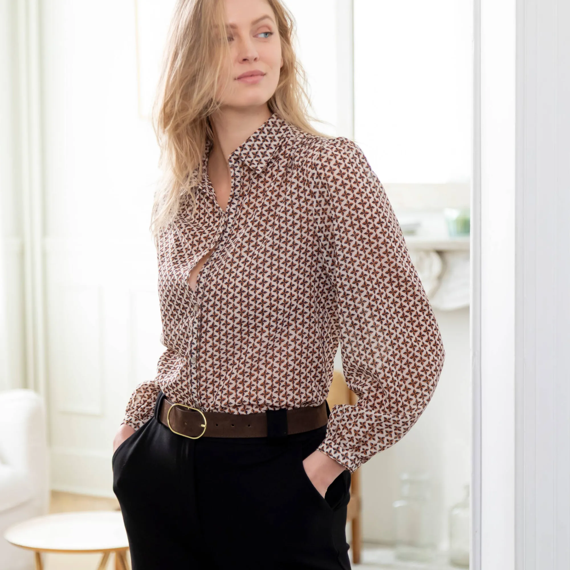 Bloes En Tuniek<Blancheporte Bloes in voile, minimalistische print beige / karamel