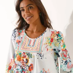 Bloes En Tuniek<Blancheporte Bloes met bloemenprint wit / muntgroen