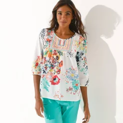 Bloes En Tuniek<Blancheporte Bloes met bloemenprint wit / muntgroen