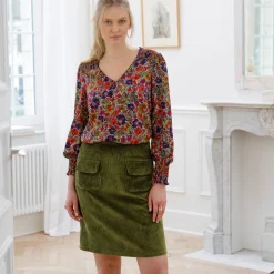 Bloes En Tuniek<Blancheporte Bloes met bloemenprint en smokwerk aan de schouders marine / paprika